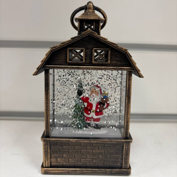 Фонарь новогодний 15 см Дед Мороз и Елка