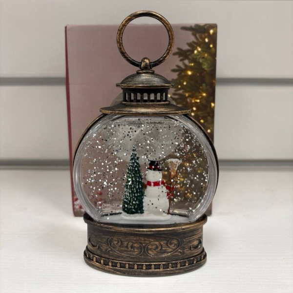 Фонарь новогодний круглый 15 см Снеговик и Елка